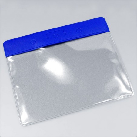 Porte badge souple en plastique avec bande bleue