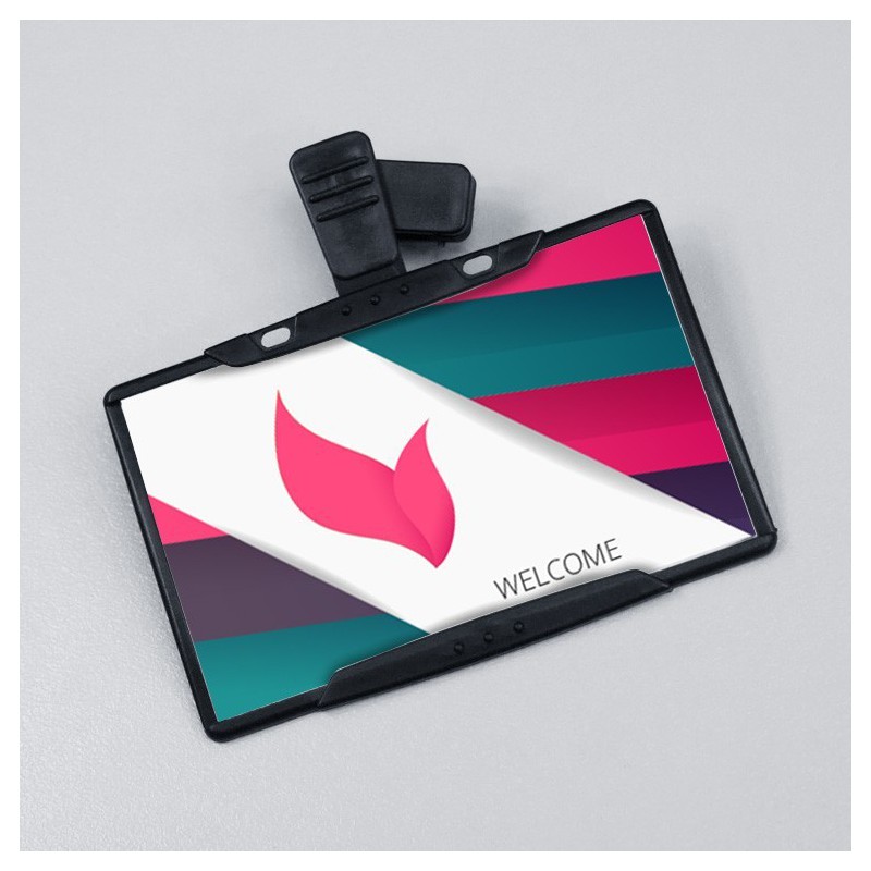 Porte badge plastique rigide noir avec pince - 123 Tours de cou