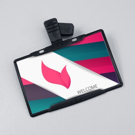 Porte badge plastique rigide noir avec pince - 123 Tours de cou