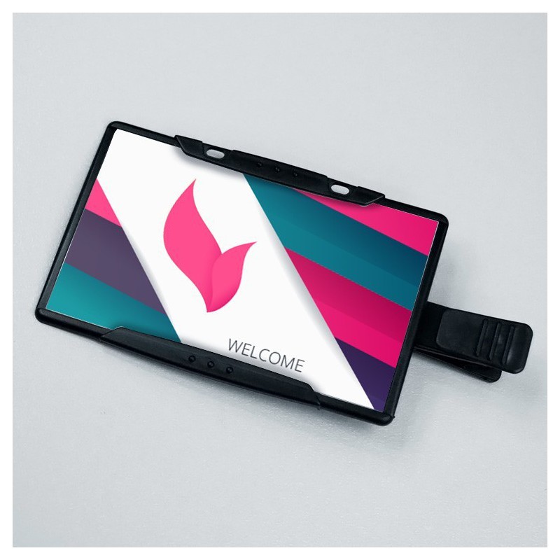 Porte badge plastique rigide noir avec pince - 123 Tours de cou