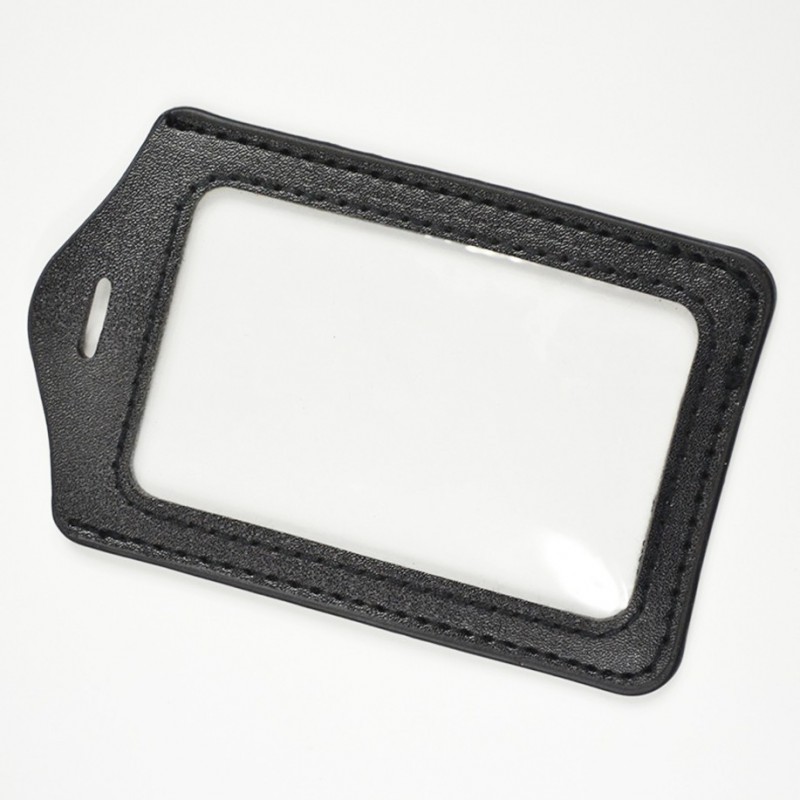 Porte badge cuir noir avec oeillet d'attache - 123 Tours de cou