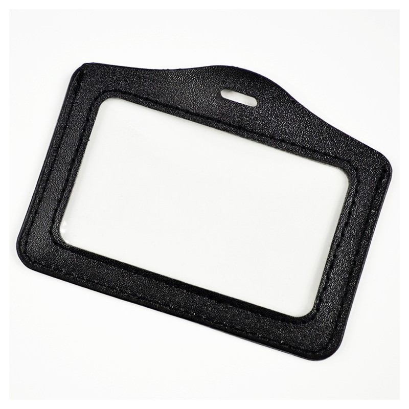Porte badge cuir noir : recto et verso transparents - 123 Tours de cou