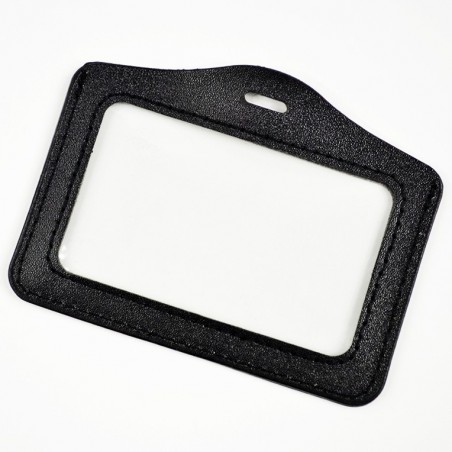 Porte badge cuir noir : recto et verso transparents - 123 Tours de cou
