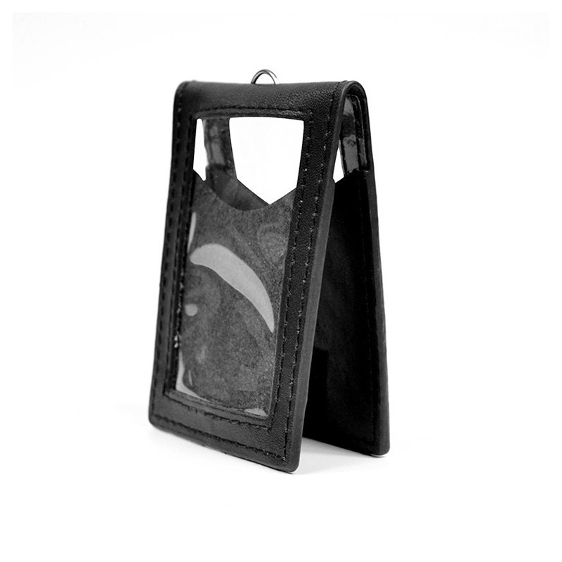 Porte badge en simili cuir noir avec carré auto-agrippant