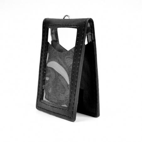 Porte badge en simili cuir noir avec carré auto-agrippant